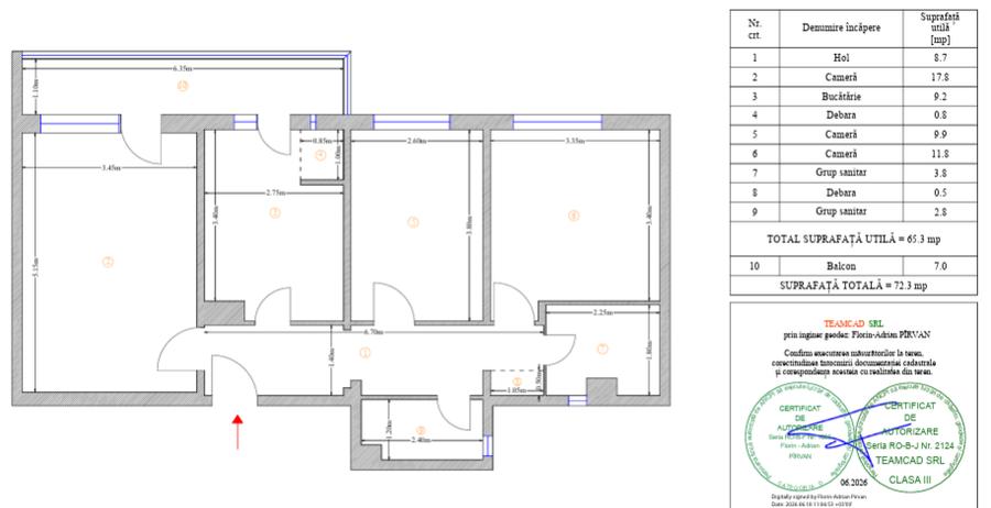 Apartament cu 3 camere decomandat în Republicii