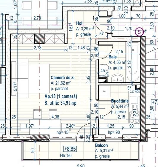 Apartament de 1 camera, decomandat , 35 MP,semifinisat, Floresti - 2