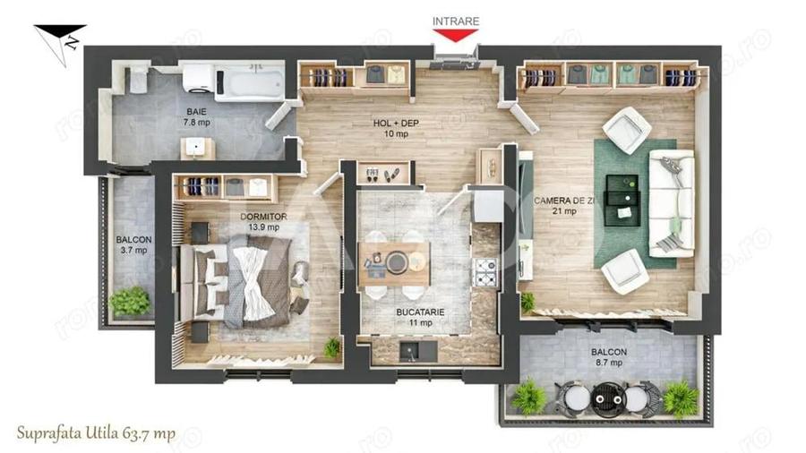 Apartament de 64 mpu cu 2 camere decomandate si 2 balcoane in SIBIU - 2