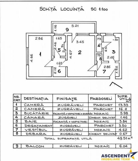 Apartament cu 2 camere semidecomandat în Astra