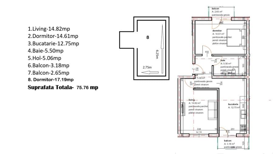 Apartament cu 3 camere decomandat, mobilat în Popești-Leordeni
