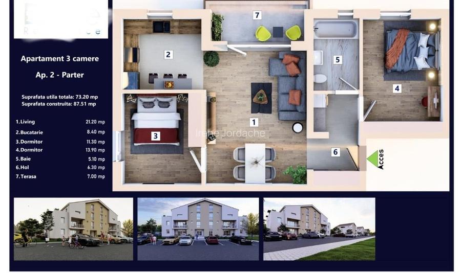 Apartament cu 3 camere decomandat în Sânpetru