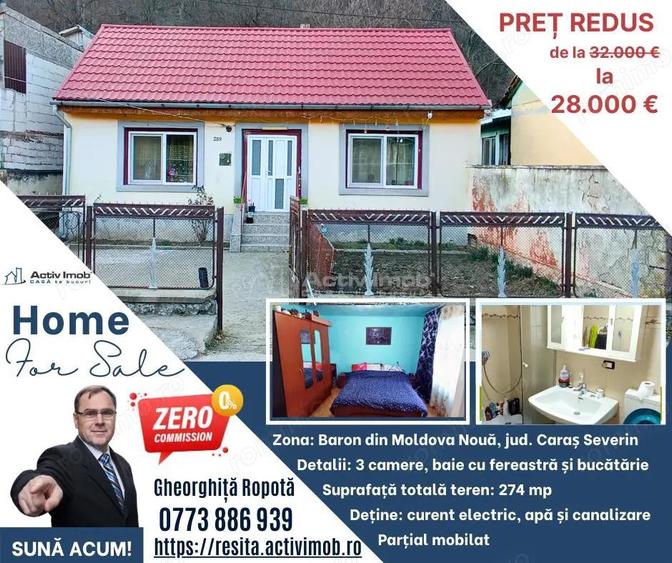 MOLDOVA NOUA, Casa 3 camere, Suprafata totala teren: 274 mp - 5