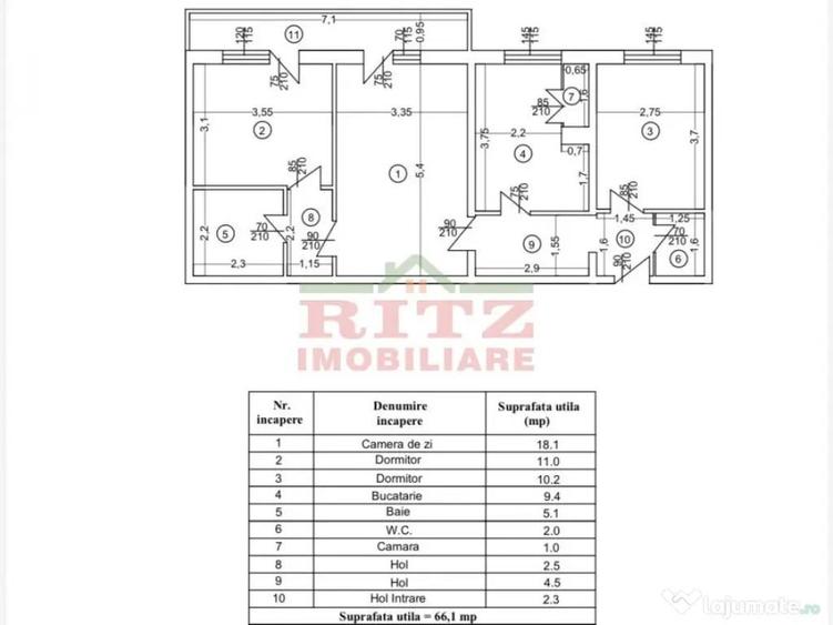 Ap. 3 cam., S=73 mp, et. 1, Central! - 1