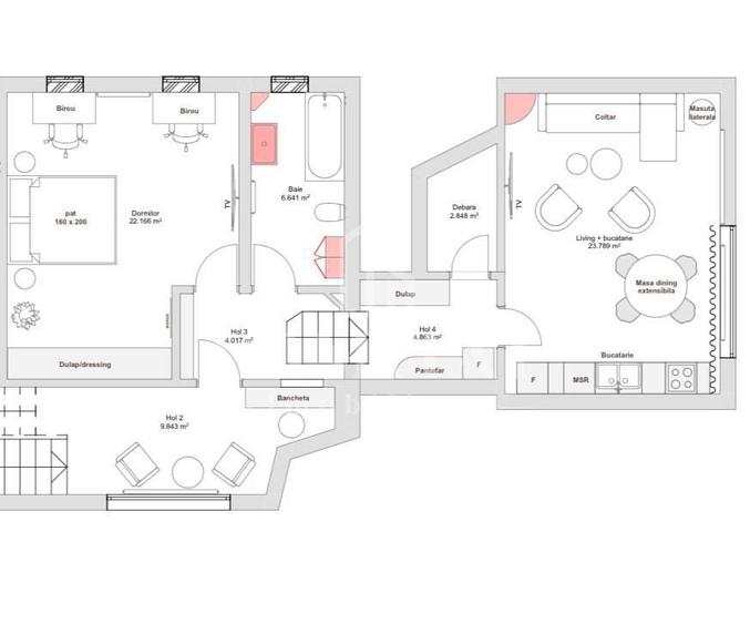 Apartament cu 2 camere semidecomandat, mobilat în Europa