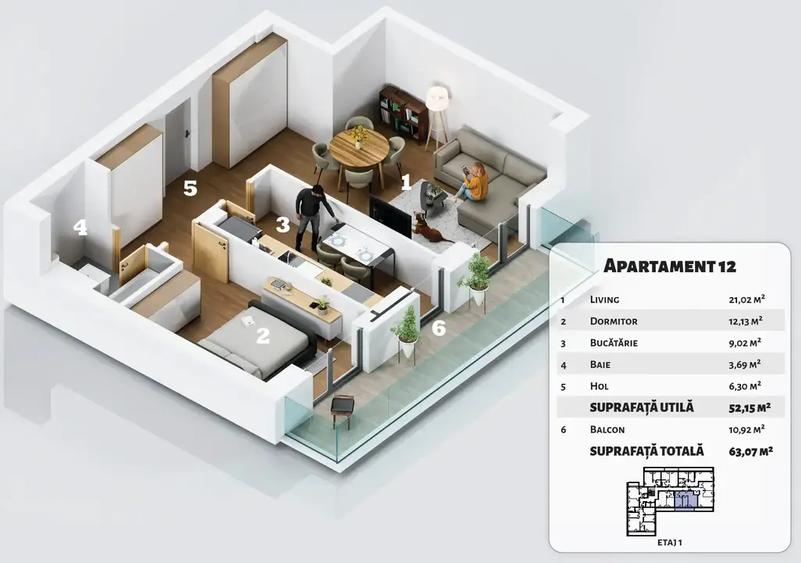 Apartament cu 2 camere decomandat în Nicolae Grigorescu