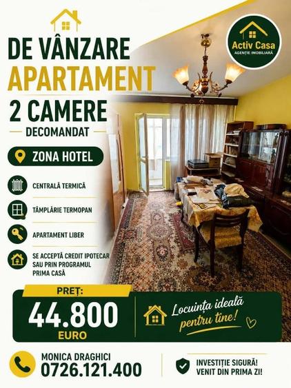 Apartament cu 2 camere decomandat în Central