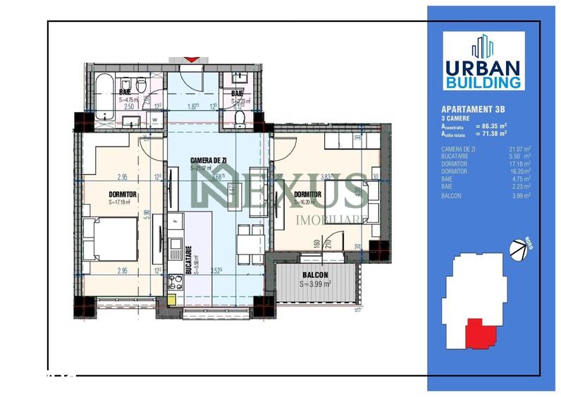 Apartament cu 3 camere în Mioriței
