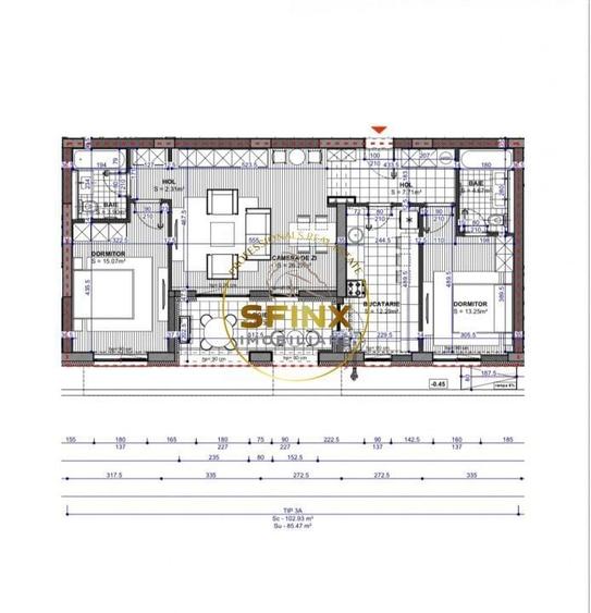 Apartament cu 3 camere în Tunari