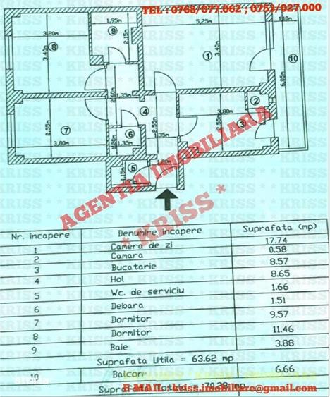 Apartament cu 3 camere decomandat în Central