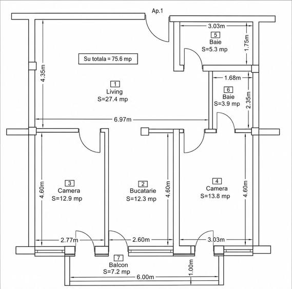 Apartament cu 3 camere în Baciu