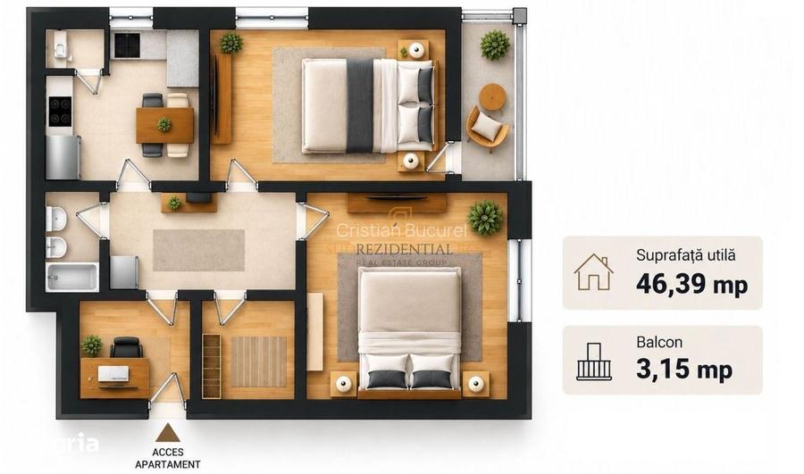 Apartament 2 camere decomandat, str. Alunisului, Brancoveanu