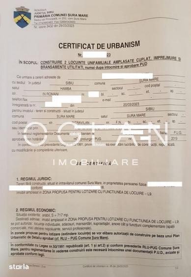 Teren constructie P+M, Sura Mare- Hamba, 717mp, utilitati - 2