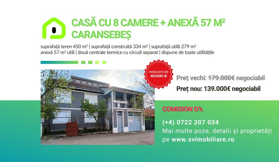 Casă individuală cu 8 camere cu Teren 450 Mp în Caransebeș