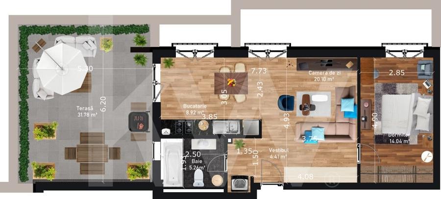 Apartament cu 2 camere în Turnișor