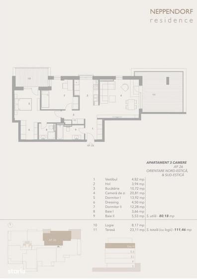 Ap. 3 camere, boxa la subsol, 81 mp, incalzire pardoseala, 2 terase - 1