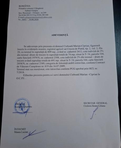 Teren de 820 mp, în Crucea de Piatră