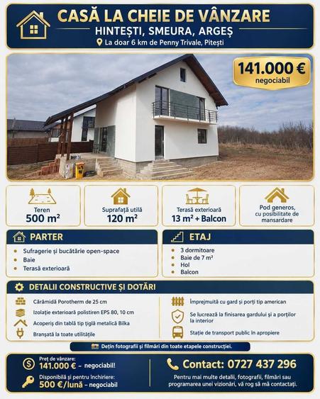 Casă cu 4 camere în Hințești
