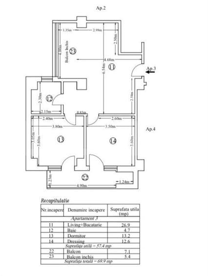 Apartament cu 3 camere în Central