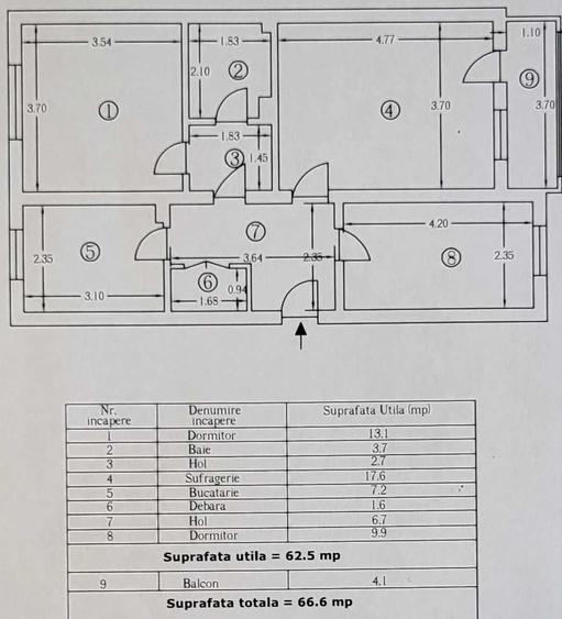 Apartament cu 3 camere decomandat în Sud
