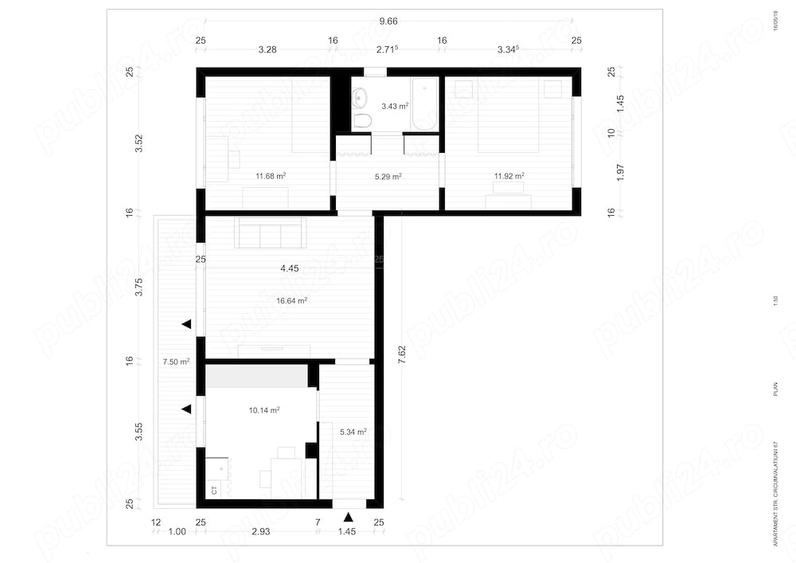 Apartament cu 3 camere semidecomandat, mobilat în Dacia