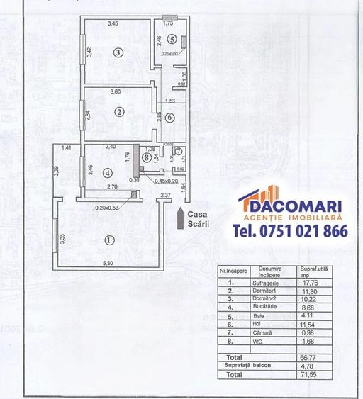 Apartament cu 3 camere decomandat în Micro 39