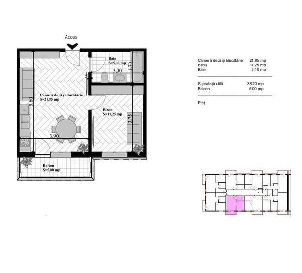 Apartament cu 2 camere în Zona industrială