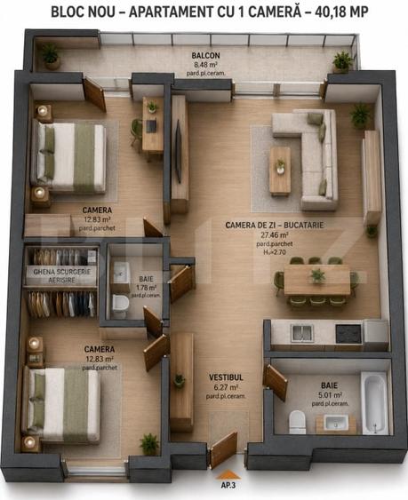 Apartament cu 3 camere decomandat în Tudor