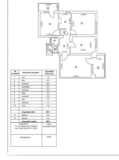 Apartament cu 3 camere decomandat în Mazepa 2