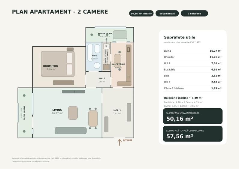 Apartament cu 2 camere decomandat în Gheorgheni
