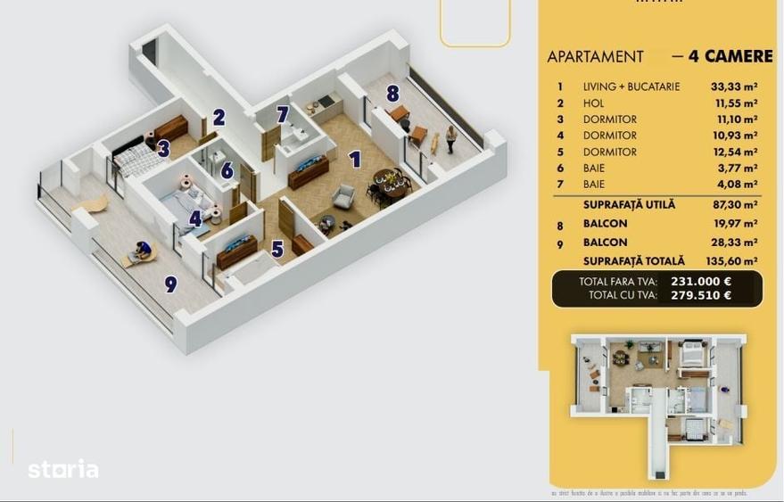 Apartament cu 4 camere în Berceni