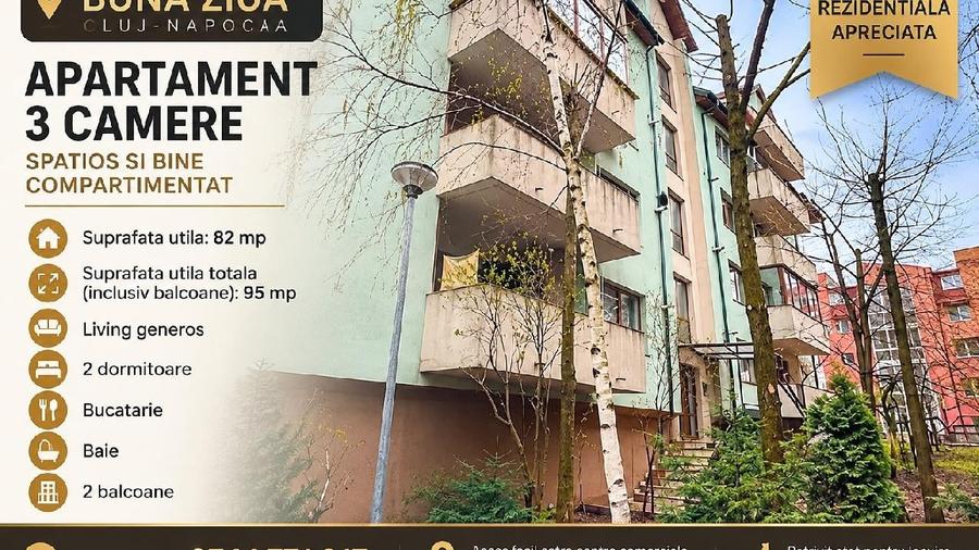 Apartament cu 3 camere decomandat în Bună Ziua