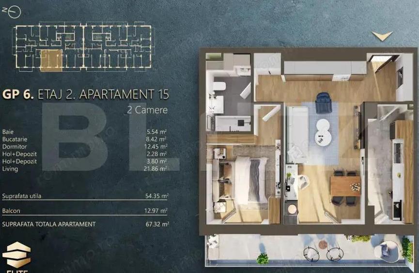 Ap. 2 camere[54 mp] Ansamblu Rezidential_zona RIVUS - 5