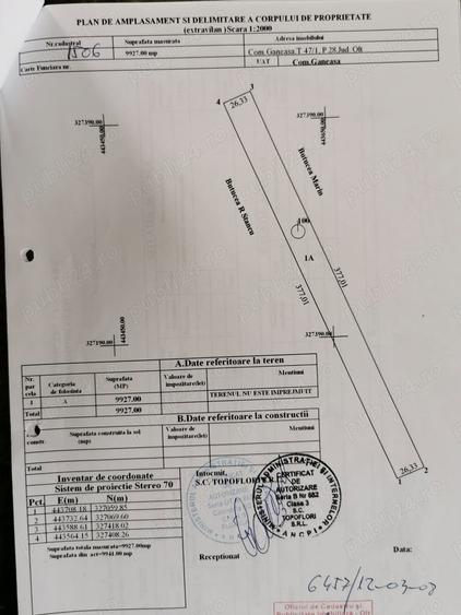 Teren Extravilan de Vanzare, 9927 m2,Situat intre Ganeasa, Dranovatu si DJ 677 Salcia - Arcesti Cot - 1