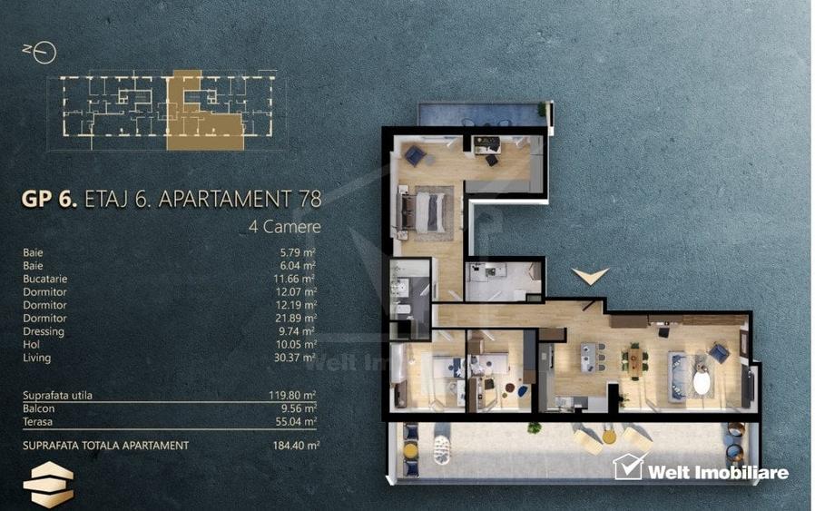 de vanzare apartament de 4 camere 120mp, terasa - 2