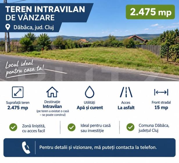 Teren Construcții intravilan de 2475 mp, în Exterior Nord