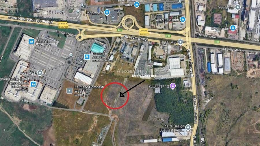 Teren extravilan 5.000 mp în Domnești - zonă West Park / A1 / Centură