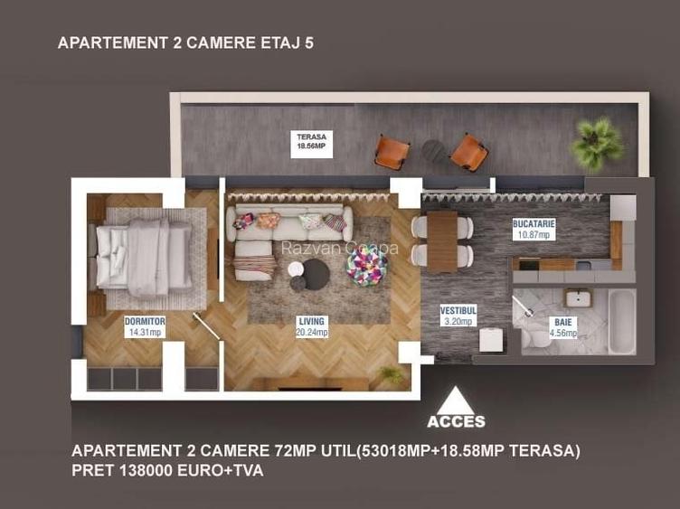 Apartament cu 2 camere în Sisești
