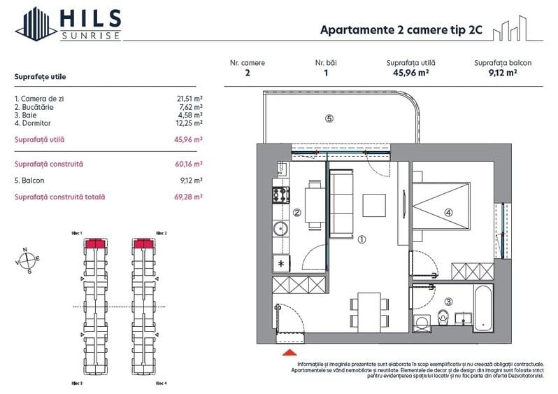 Apartament cu 2 camere | Tip 2C | HILS Sunrise | Pre-certificare GREEN Homes - 3