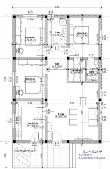 Casa parter 4 camere, la cheie, teren 400 mp, zona centrala Bradu - 6