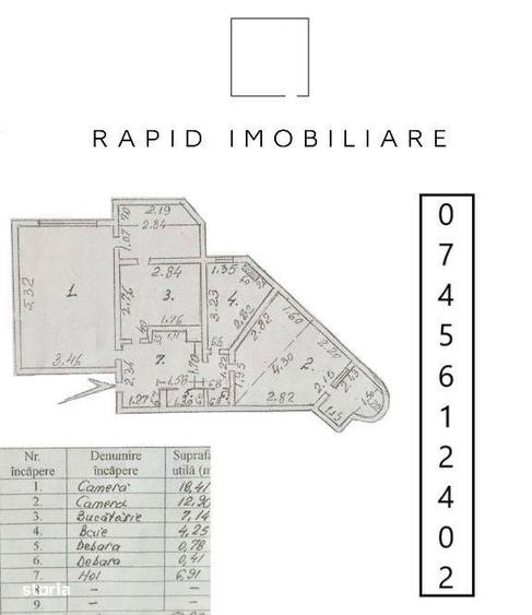 Ap. 2 camere - Decomandat - Sid. Vest - Etaj 1 - 8
