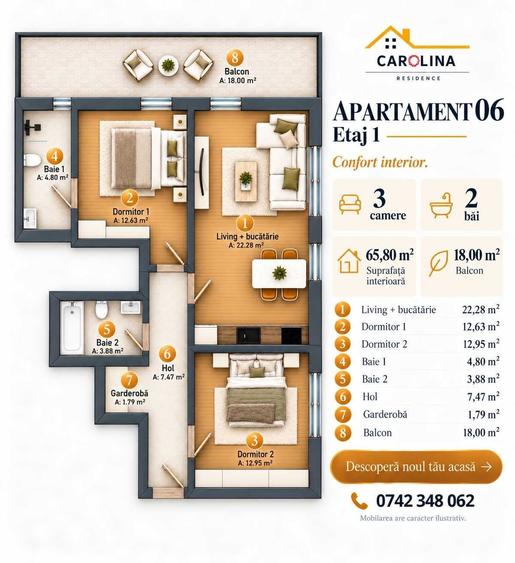 Apartament cu 3 camere decomandat în Central