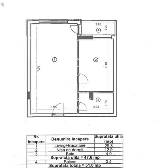 Aparament 2 camere 48 mp utili, SEMIFINISAT, zona strazii Colinei! - 9