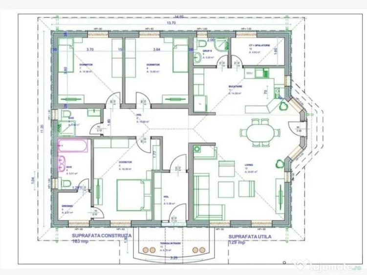 Casa 129mp utili, 500 mp, incalzire in pardoseala, Sanpetru - 3