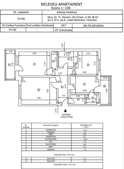 Apartament cu 3 camere decomandat în Crihala