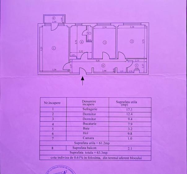 Apartament 3 camere confort 1 decomandat, Plantelor, etaj 10/10. - 2
