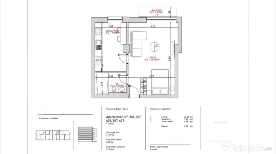 Apartament 2 camere, 58.94 mp, zona Port - 1