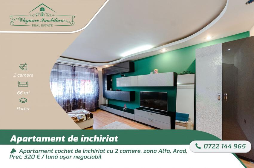 Apartament cochet de inchiriat cu 2 camere, zona Alfa, Arad - 1