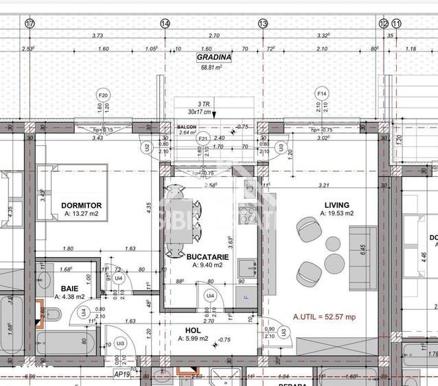 Apartament decomandat cu 2 camere-s.utila 52.57 mp, si gradina - 1