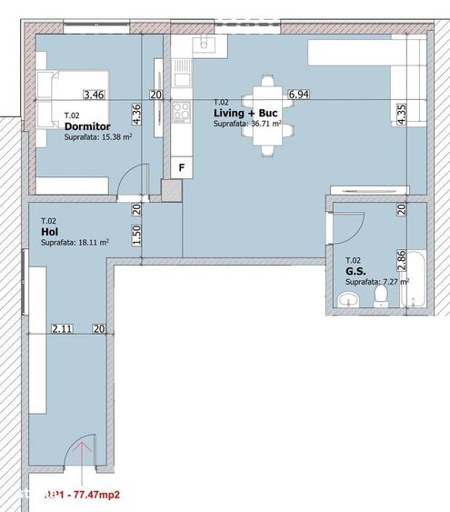 Apartament cu 2 camere în Morăreni